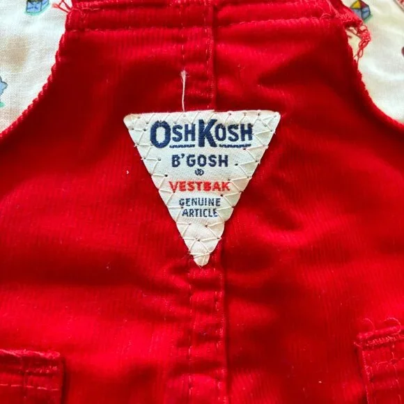 Vintage OshKosh B’Gosh Trains Vestbak Overalls Outfit Size 6-9M - Picture 9 of 13
